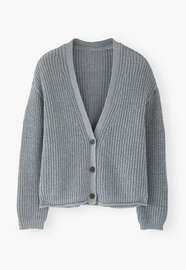 V-neck cardigan, Blue grey, webstill