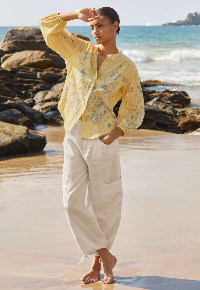 Printed boyfriend blouse, Lemon khaki, completeTheLook