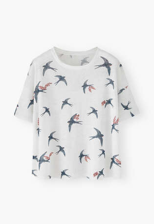 Swallow print T-shirt, White, webstill