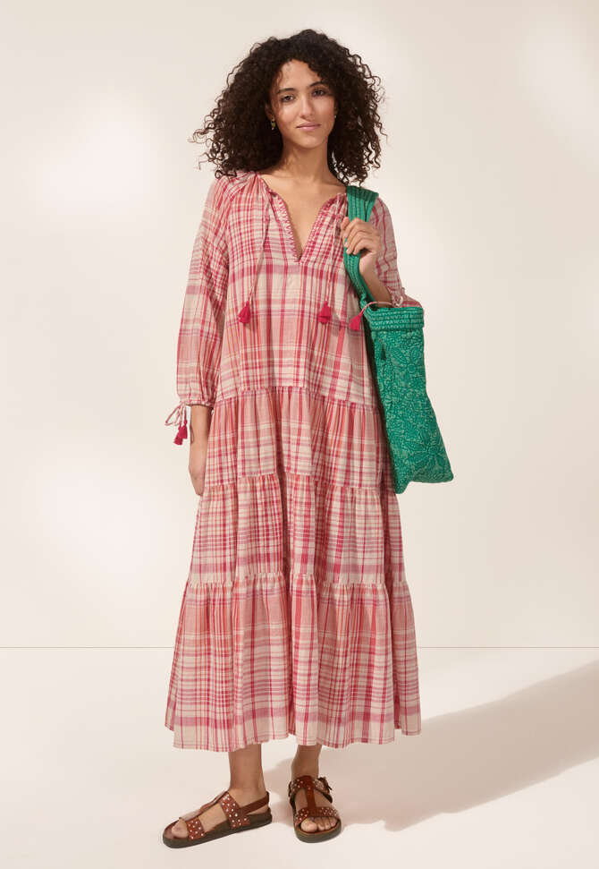 Check maxi-dress, Crimson coral, completeTheLook
