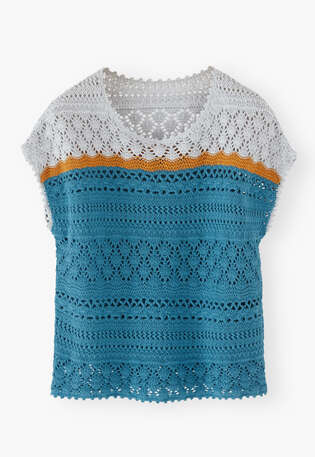 Crochet stitch sweater, Cerulean ochre, webstill