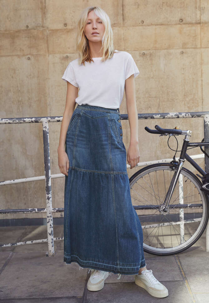 Denim maxi-skirt, Dark wash, completeTheLook