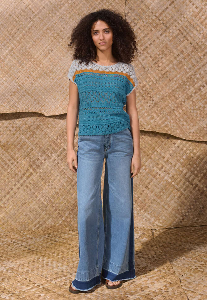 Crochet stitch sweater, Cerulean ochre, completeTheLook