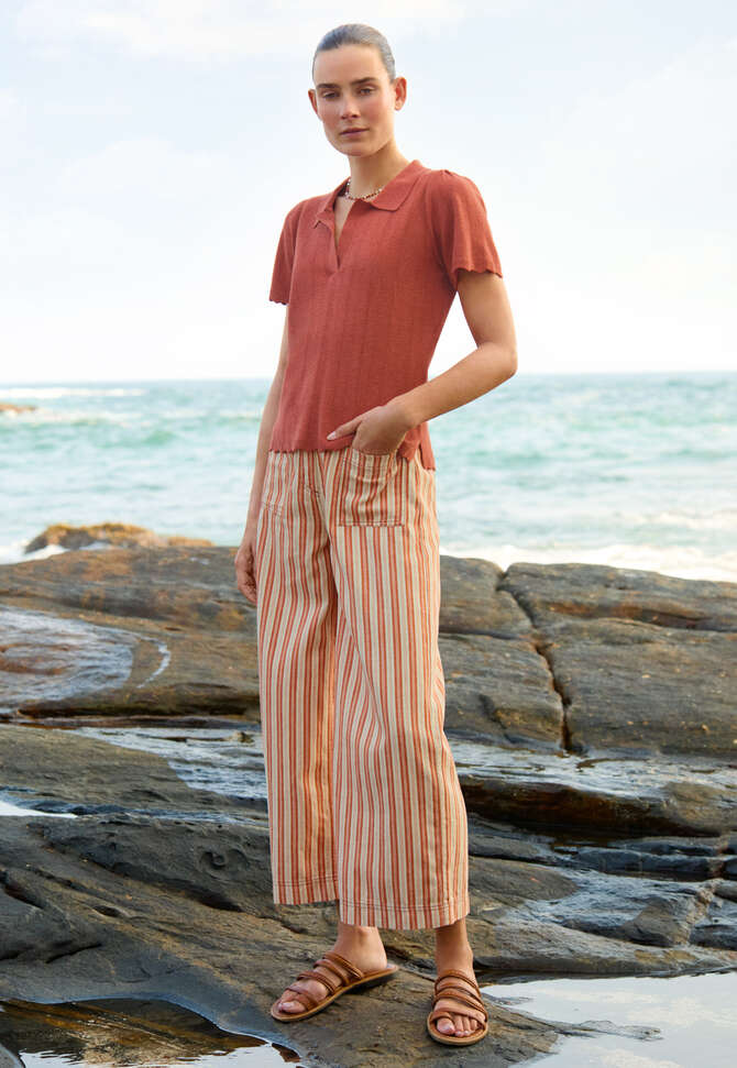 Pointelle-stitch collared sweater, Chilli, completeTheLook