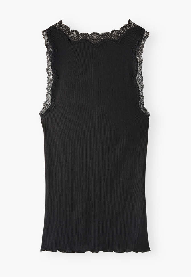 Lace v-neck jersey vest, Black, completeTheLook