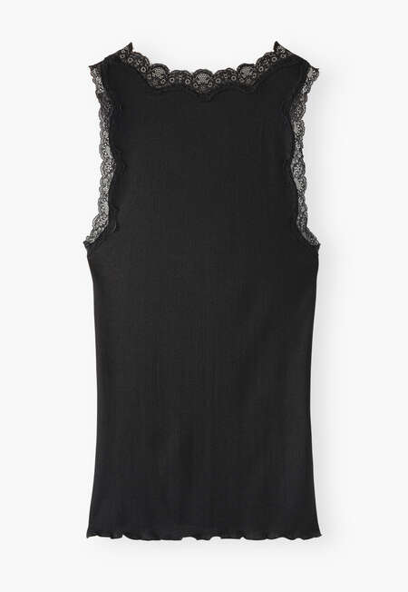 Lace v-neck jersey vest, Black, completeTheLook