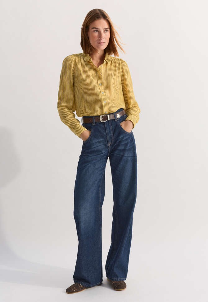 Crinkle striped blouse, Sunshine yellow, completeTheLook