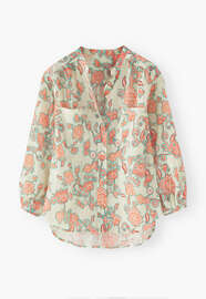 Collarless printed blouse, Ecru coral, webstill