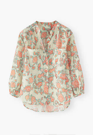 Collarless printed blouse, Ecru coral, webstill