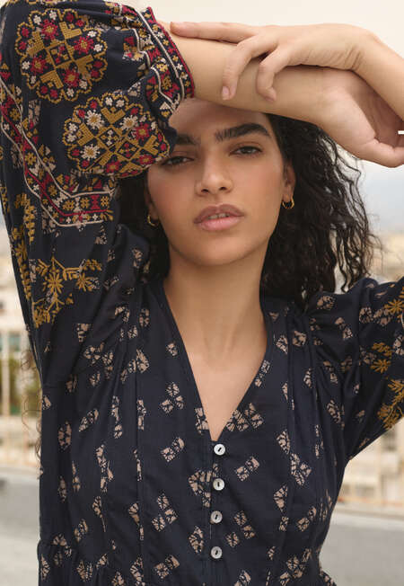 Embroidered printed dress, Midnight, completeTheLook