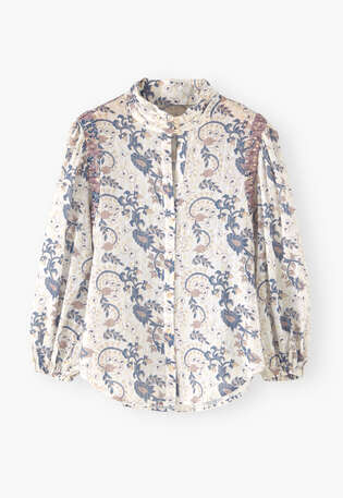 Printed high-neck blouse, Ecru mauve, webstill