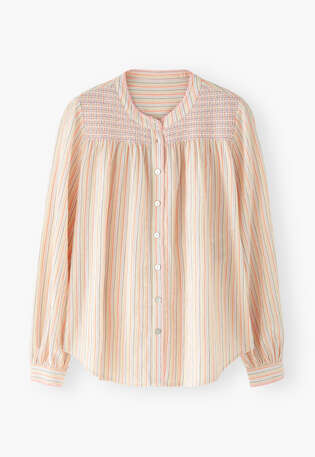 Striped shirring-detail blouse, Ecru orange, webstill