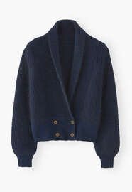 Shawl-collar cardigan, Petrol black, webstill