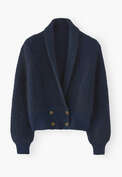 Shawl-collar cardigan, Petrol black, webstill