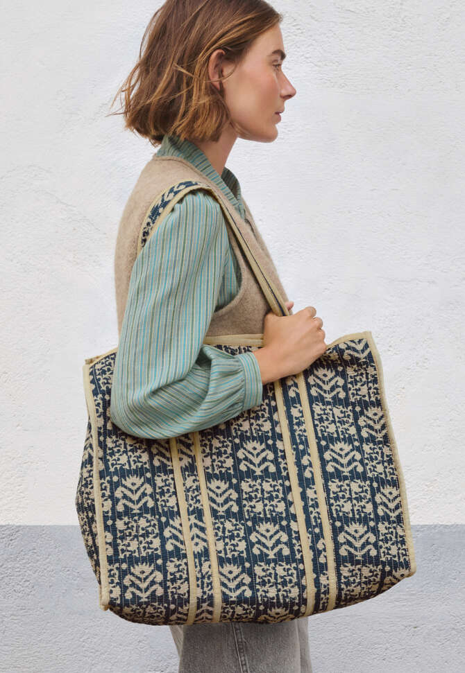 Printed quilted bag, Denim blue, completeTheLook