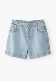 High-waisted denim shorts, Light wash, webstill