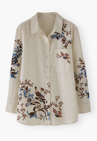 Printed stripe blouse, Parchment multi, webstill