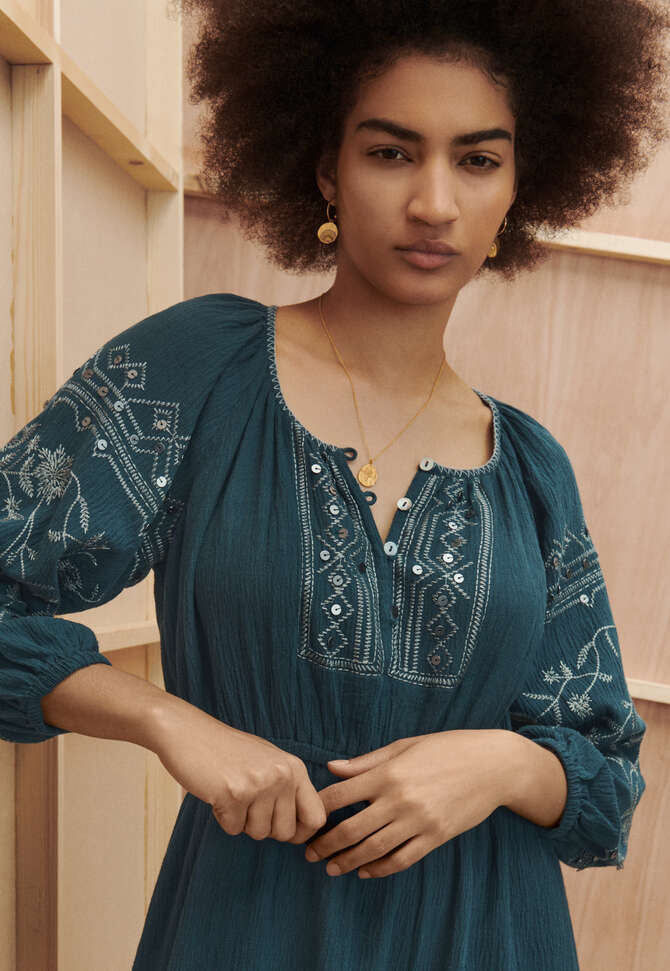 Embroidered dress, Deep petrol, completeTheLook