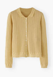 Lace-stitch collared cardigan, Butter yellow, webstill