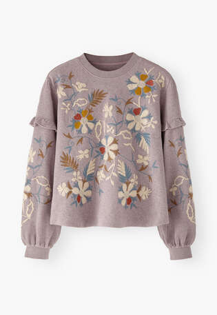 Embroidered sweatshirt, Grey lavender, webstill