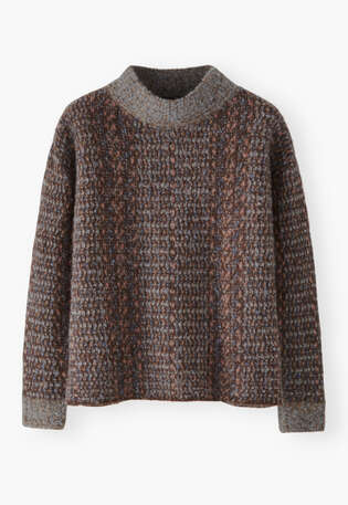 Funnel-neck boucl&eacute; sweater, Chocolate multi, webstill