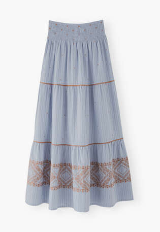 Embroidered striped skirt, Soft cornflower, webstill