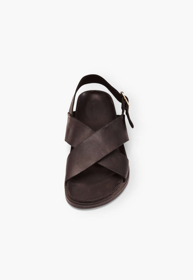 Cross-front sandals, Dark brown, completeTheLook