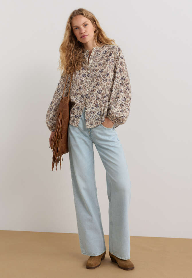 Printed blouse, Ecru fawn, completeTheLook