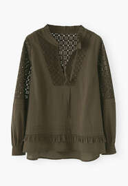Longline frill blouse, Deep olive, webstill