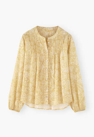 Printed lace-detail blouse, Yellow sun, webstill