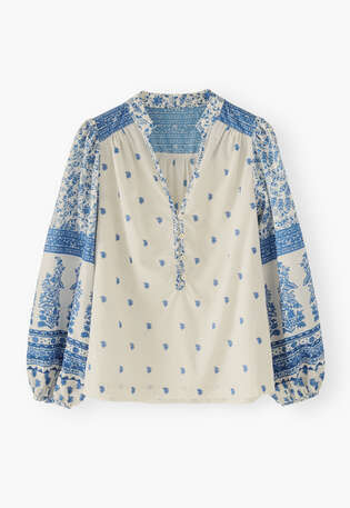 Printed blouse, Blue ecru, webstill