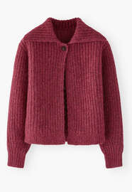 Rib-stitch cardigan, Garnet marl, webstill