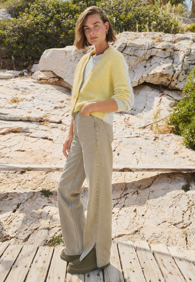V-neck cardigan, Lemon grey, completeTheLook