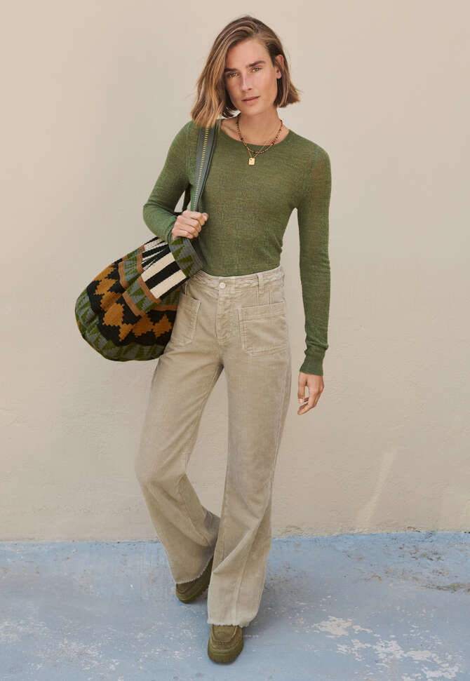 Lace-knit sweater, Moss green, completeTheLook
