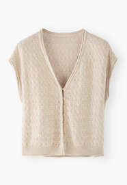 Sleeveless tuck-stitch cardigan, Ecru, webstill
