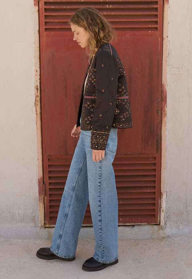 Quilted embroidered jacket, Charcoal, completeTheLook