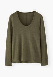 Long-sleeved scoop-neck top, Moss, webstill