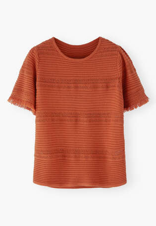 Rib-stitch fringed sweater, Burnt orange, webstill