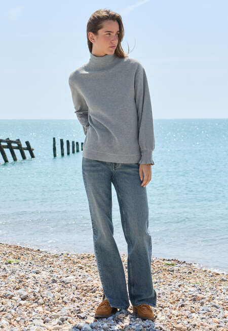 High-neck sweatshirt, Soft slate blue, completeTheLook