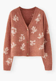 Intarsia v-neck cardigan, Soft chilli blush, webstill
