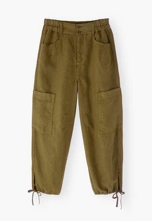 Tie-leg trousers, Dark olive, webstill