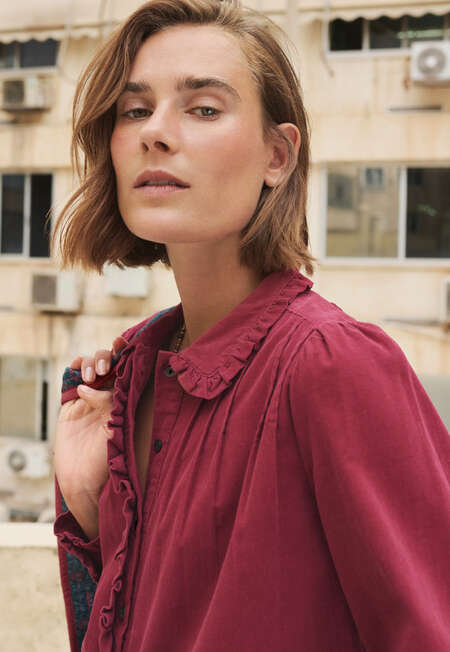 Cord pleated blouse, Garnet, completeTheLook