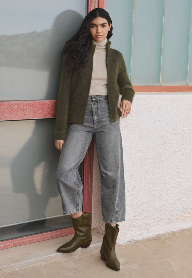 Zip-up sweater, Dark olive, completeTheLook
