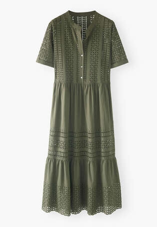 Broderie long dress, Khaki, webstill