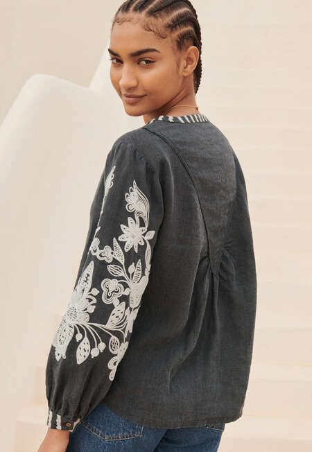 Cornely embroidered blouse, Petrol black, completeTheLook