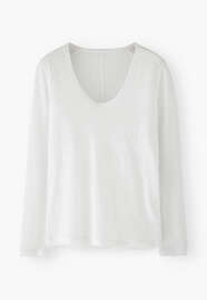 Long-sleeved scoop-neck top, White, webstill