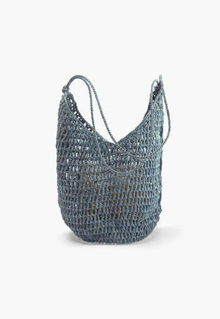 Crochet bucket bag, Stone blue, webstill
