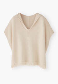 Herringbone-stitch hooded poncho, Off-white, webstill