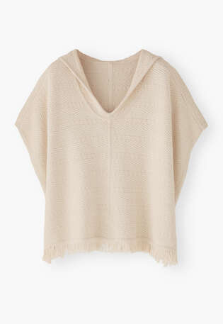 Herringbone-stitch hooded poncho, Off-white, webstill