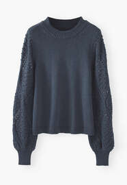 Crochet-stitch sweater, Dark indigo, webstill